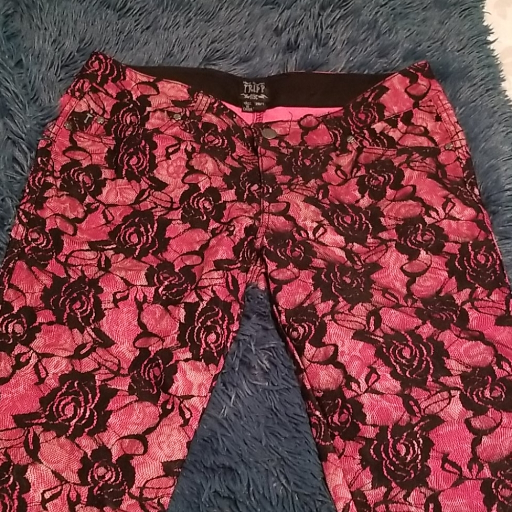 Drang Hoodman TRIPP NYC Red Denim w Black Lace